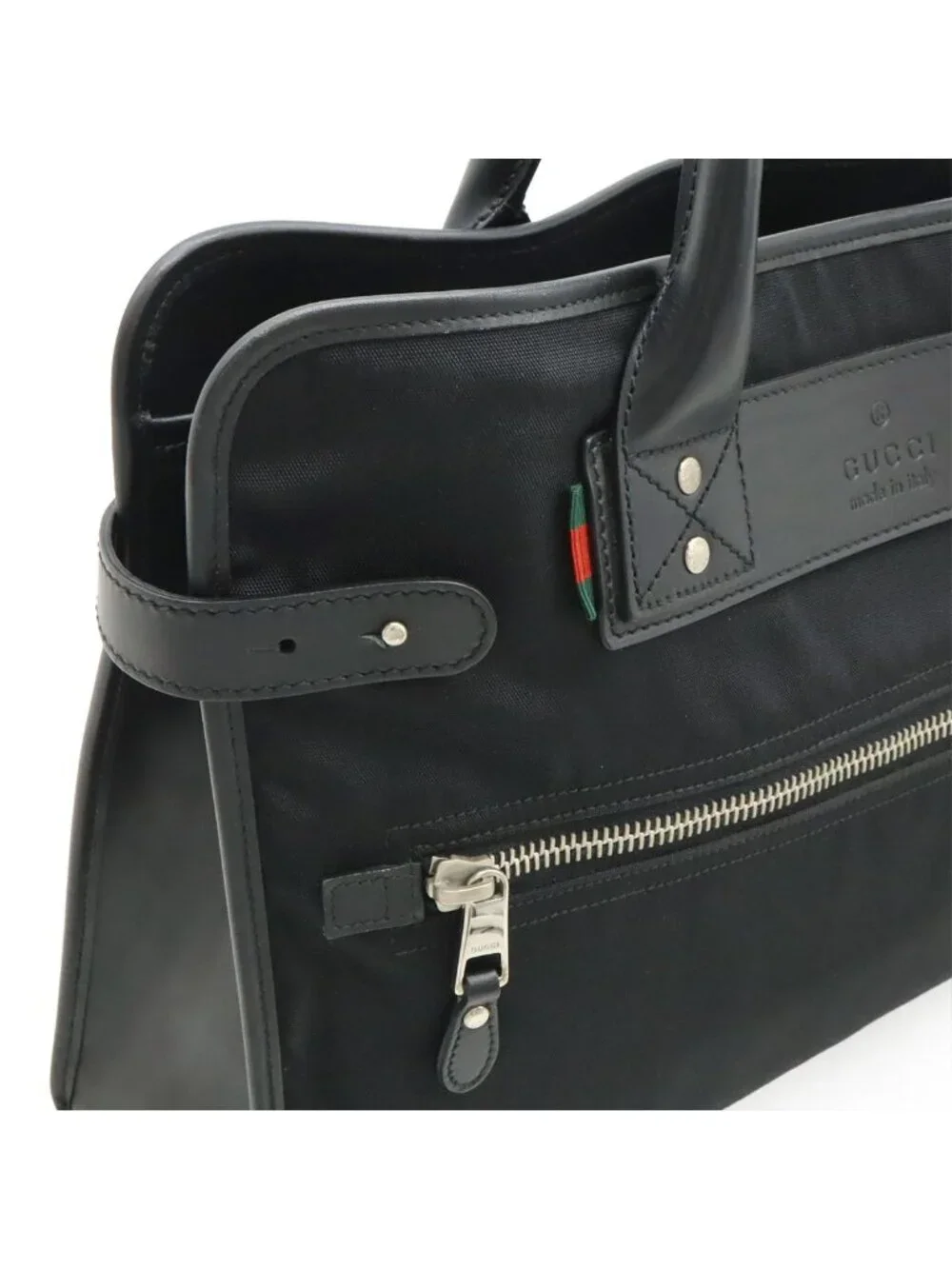 Gucci Business Briefcase Document Purse Nylon Canvas Black Silver - Picture 8 of 9